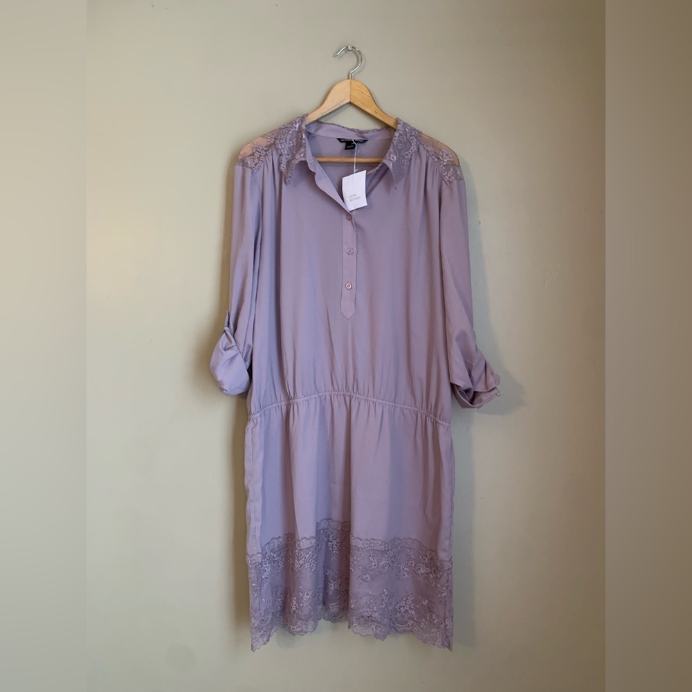 Lavender Lace Trim Shirt Dress